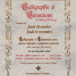 Atelier calligraphie et enluminure enfant adulte abbaye Trizay vacances Toussaint 2021